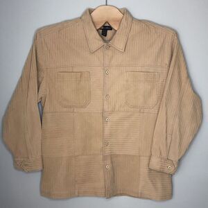 Godbody Men's 2XL Beige Button Front Velour Long‎ Sleeve Shirt Korea Y2K VTG